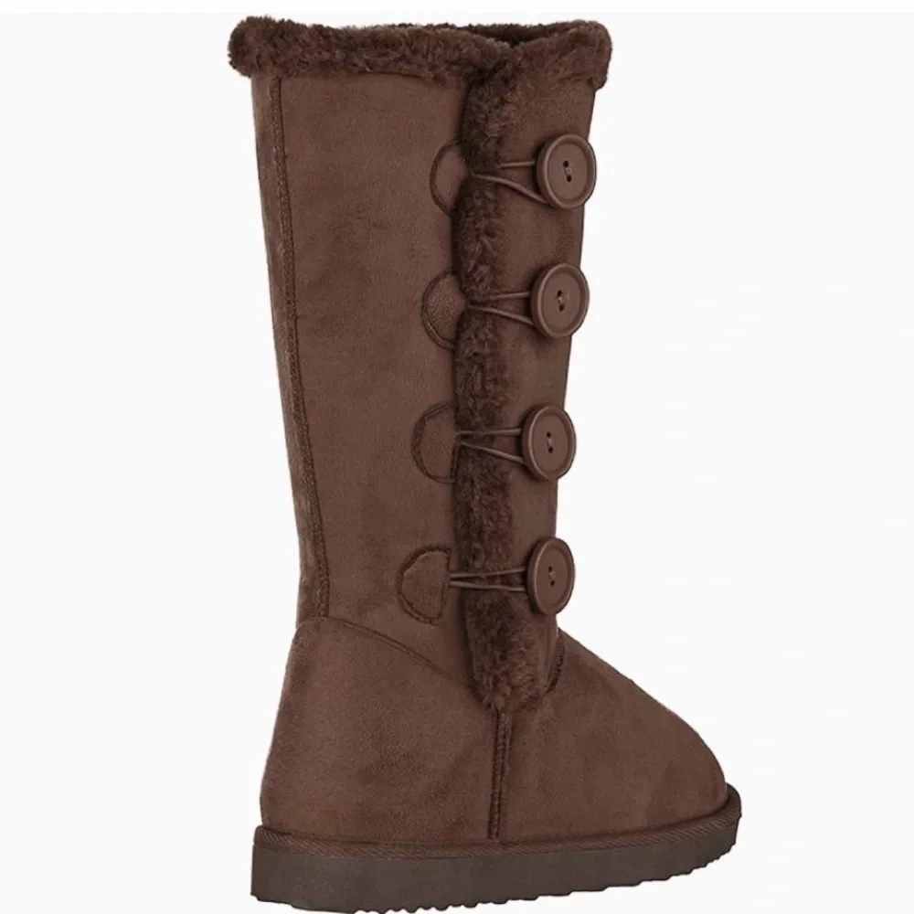 Winter Snow Cozy Brown Button-Up Girls Boots
